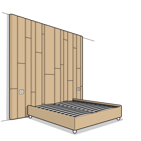 панели "Вертикальные полосы разной ширины со смещением" с кроватью